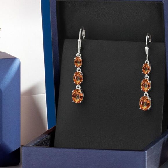 925 Sterling Silver with 6.0C ttw 3 Stone Ecstasy Mystic Topaz Drop Earrings - Picture 4 of 5